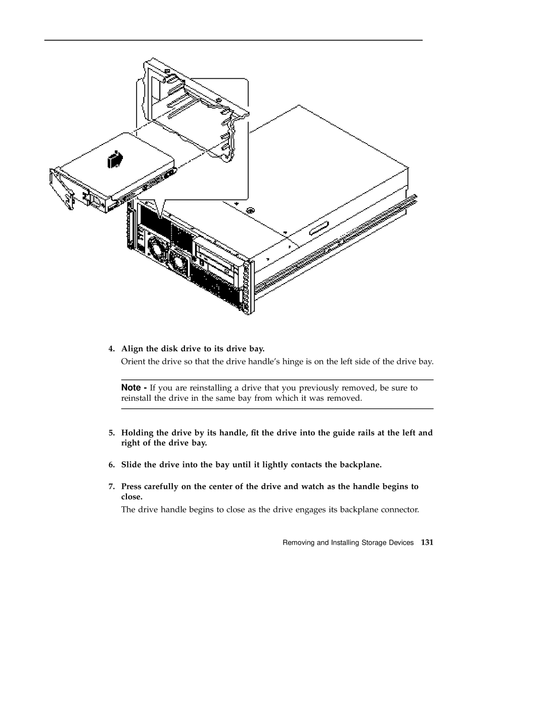 Sun Microsystems 220R service manual Align the disk drive to its drive bay 