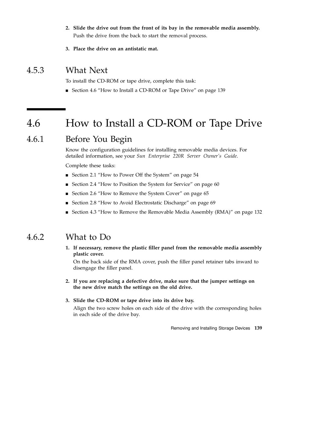 Sun Microsystems 220R service manual How to Install a CD-ROM or Tape Drive 