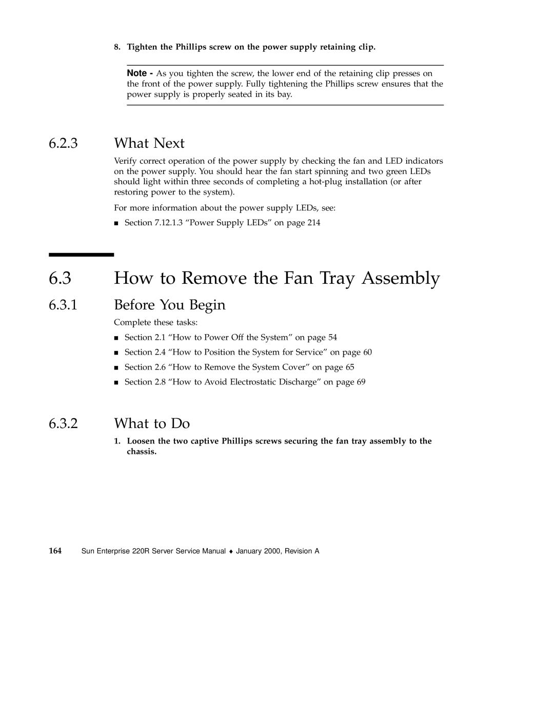 Sun Microsystems 220R service manual How to Remove the Fan Tray Assembly, What Next 