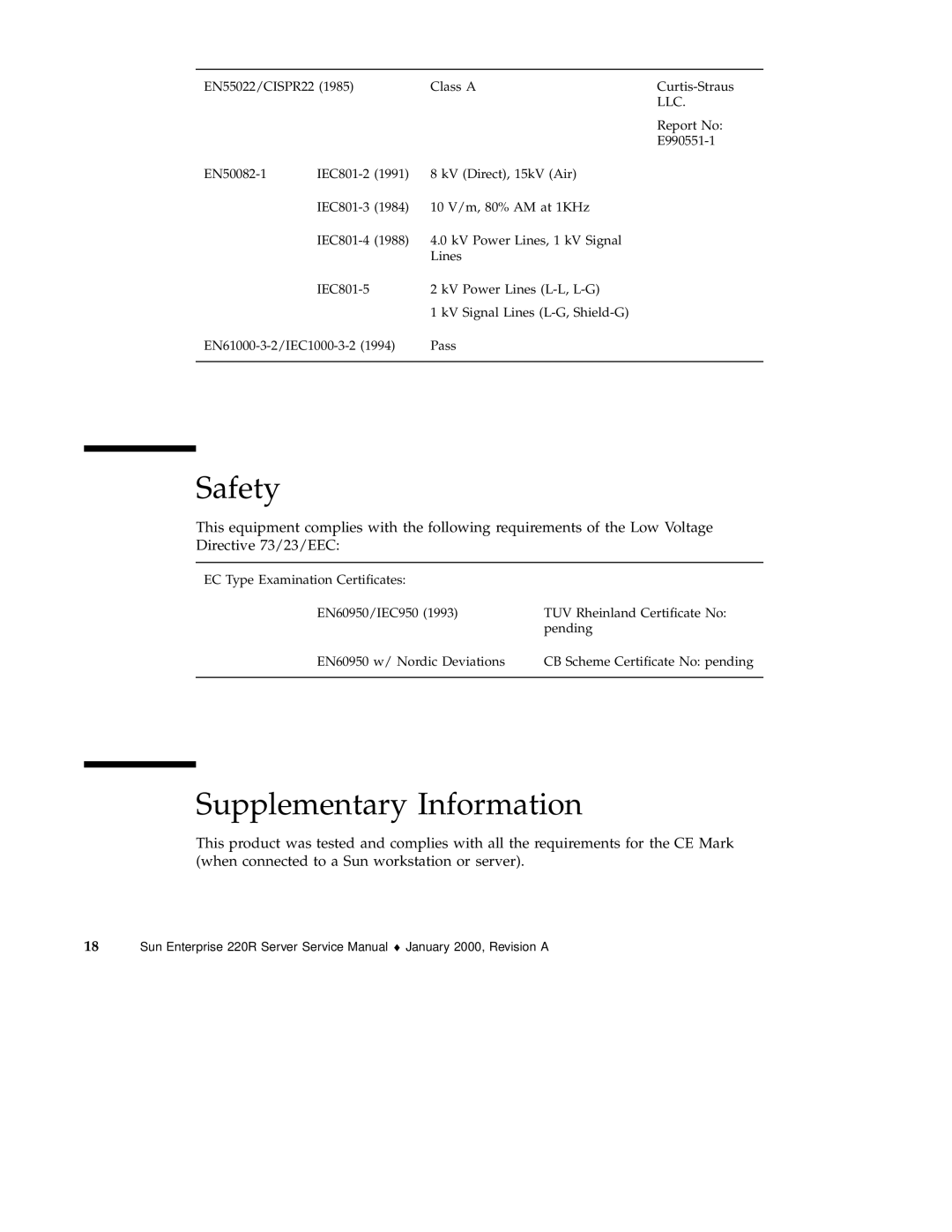 Sun Microsystems 220R service manual Safety, Supplementary Information 