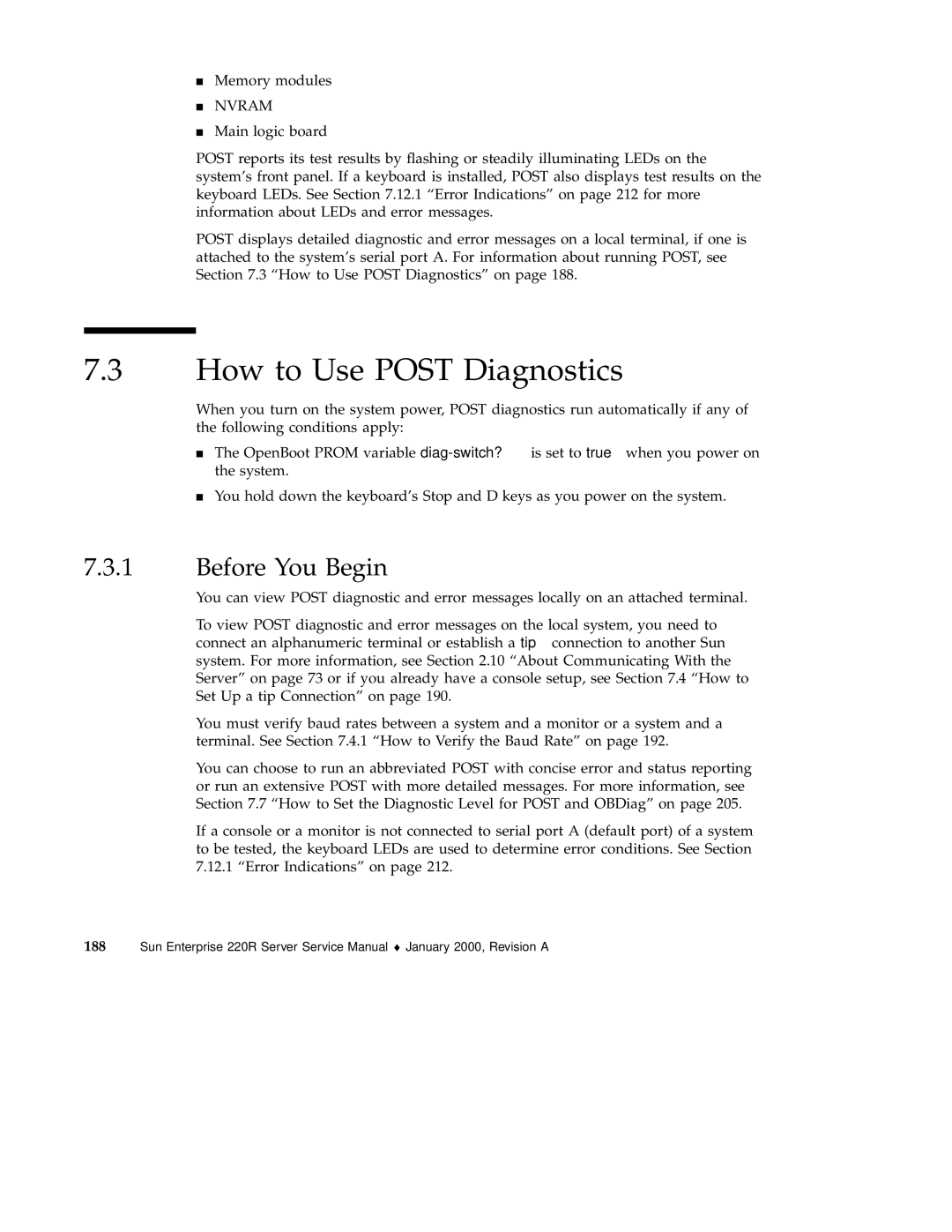 Sun Microsystems 220R service manual How to Use Post Diagnostics, Nvram 