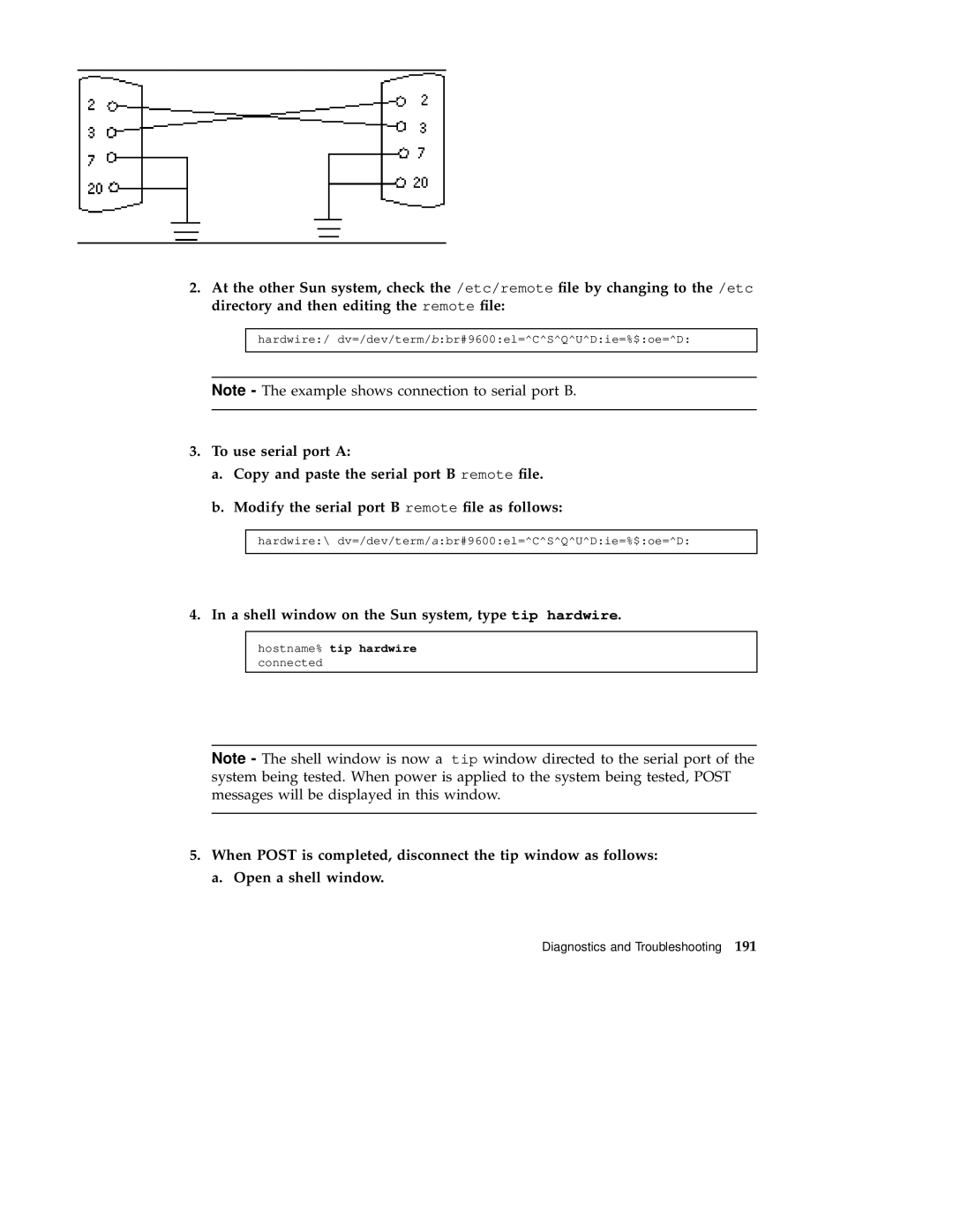 Sun Microsystems 220R service manual A shell window on the Sun system, type tip hardwire 