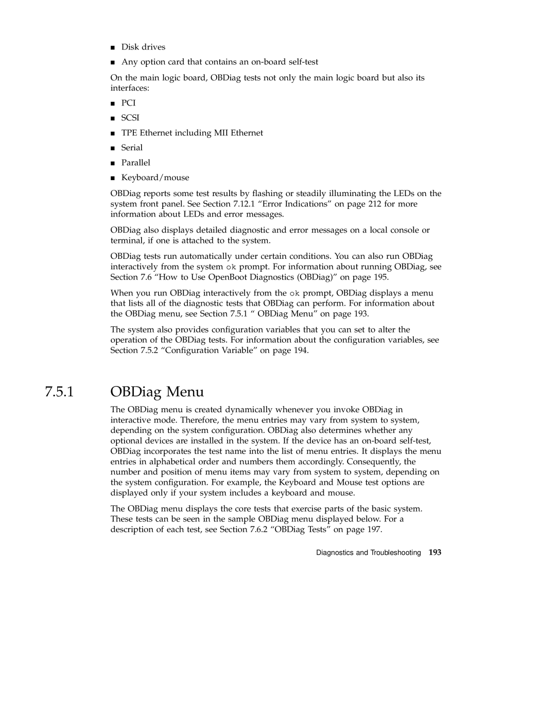 Sun Microsystems 220R service manual OBDiag Menu, PCI Scsi 