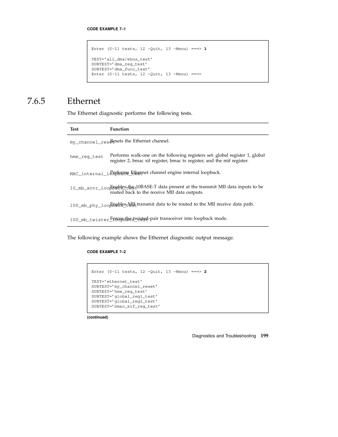 Sun Microsystems 220R service manual Ethernet diagnostic performs the following tests 