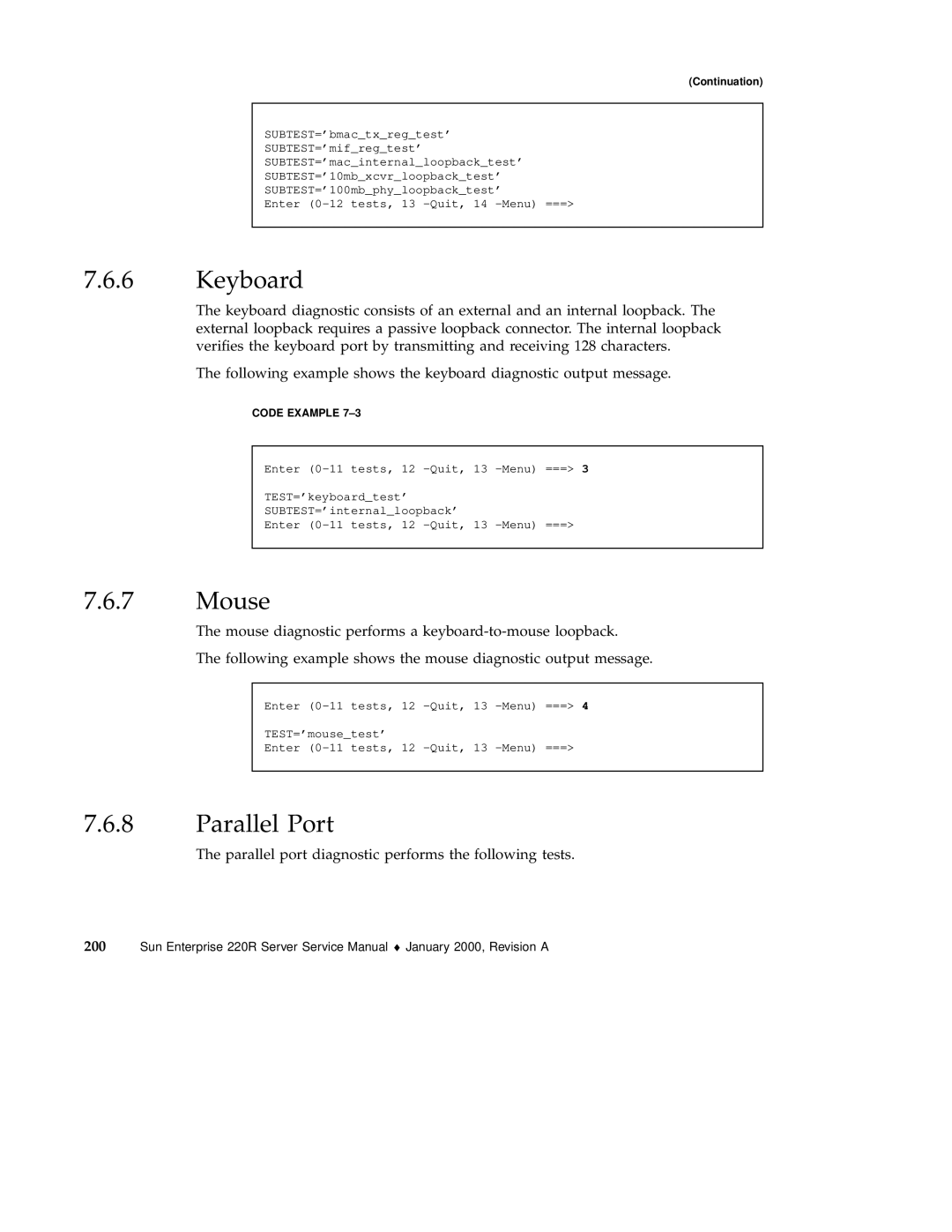 Sun Microsystems 220R service manual Keyboard, Mouse, Parallel Port 