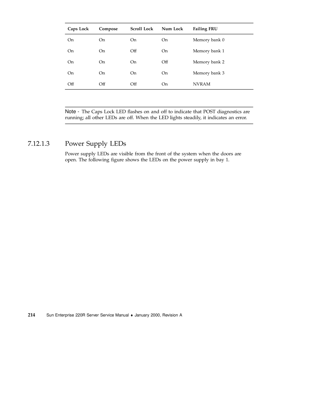 Sun Microsystems 220R service manual Power Supply LEDs 