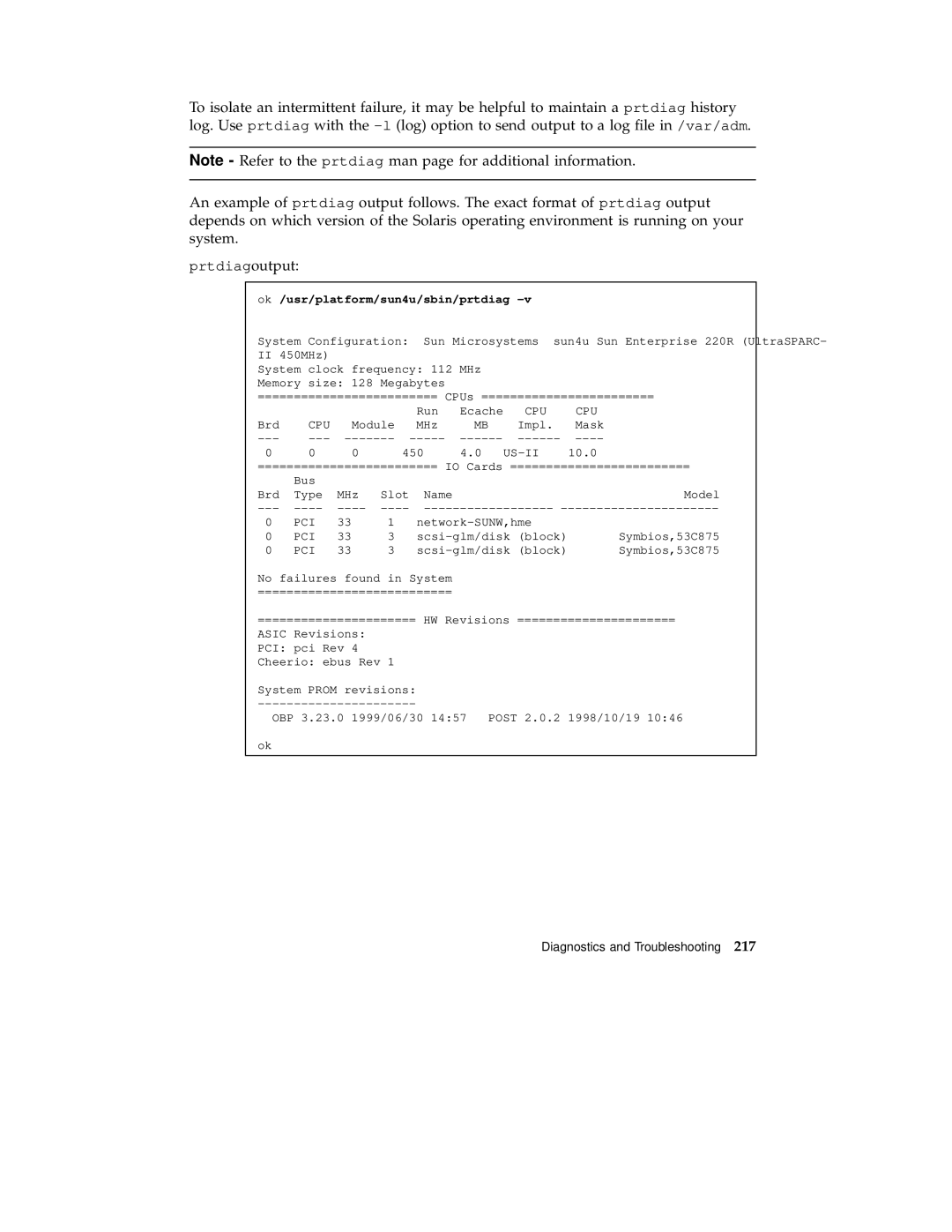 Sun Microsystems 220R service manual Prtdiagoutput 