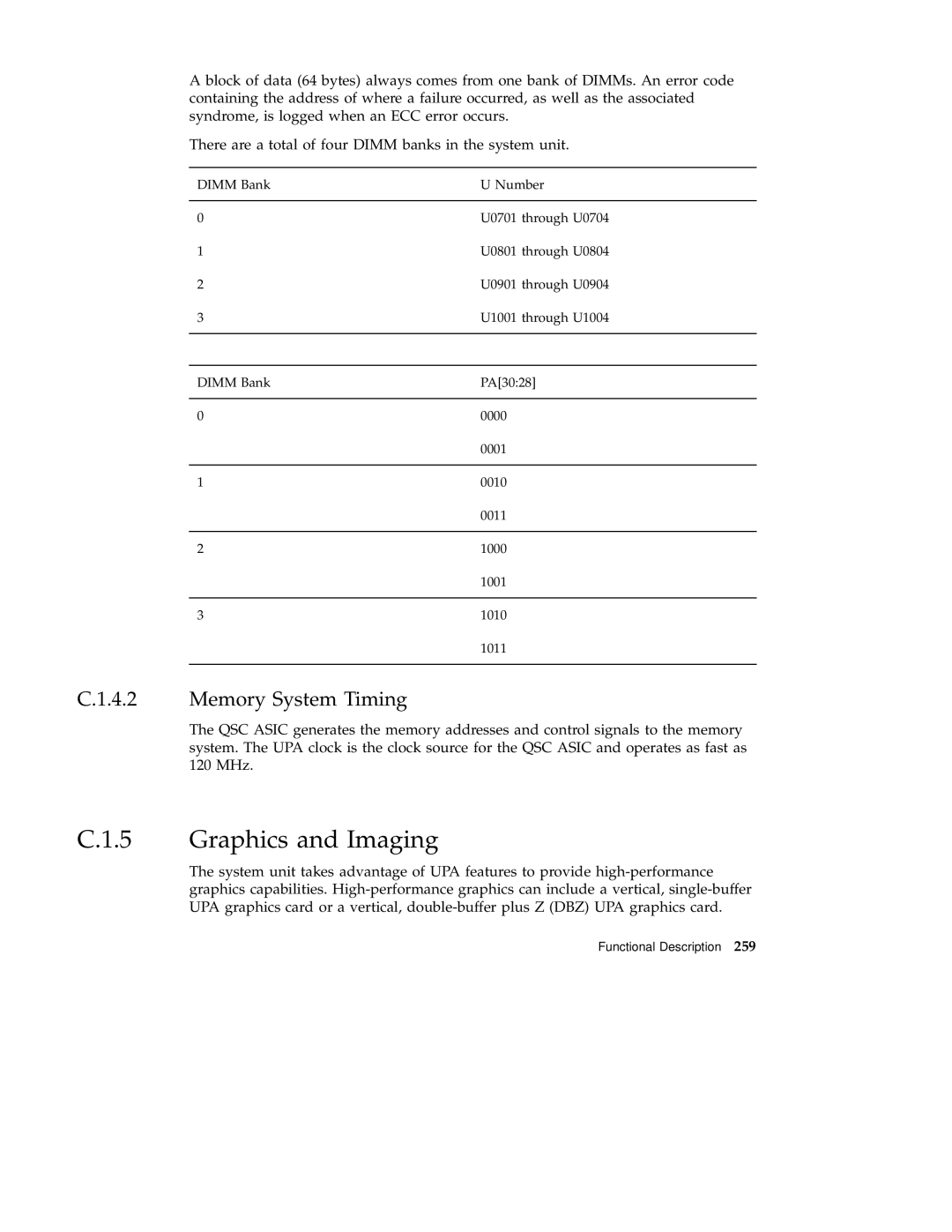 Sun Microsystems 220R service manual Graphics and Imaging, Memory System Timing 