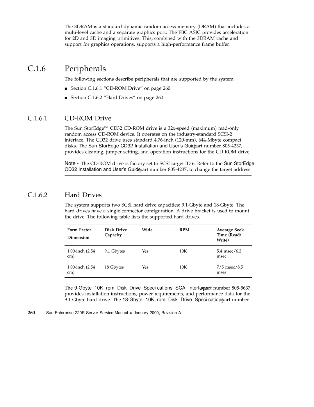 Sun Microsystems 220R service manual Peripherals, CD-ROM Drive, Hard Drives 