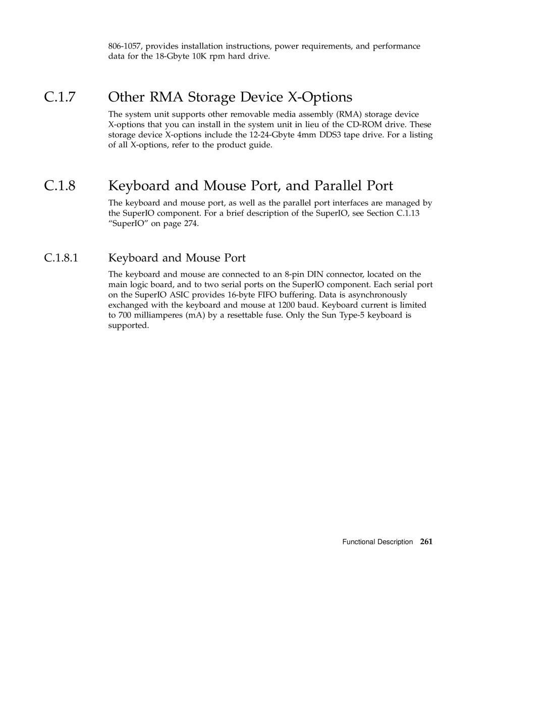 Sun Microsystems 220R service manual Other RMA Storage Device X-Options, Keyboard and Mouse Port, and Parallel Port 