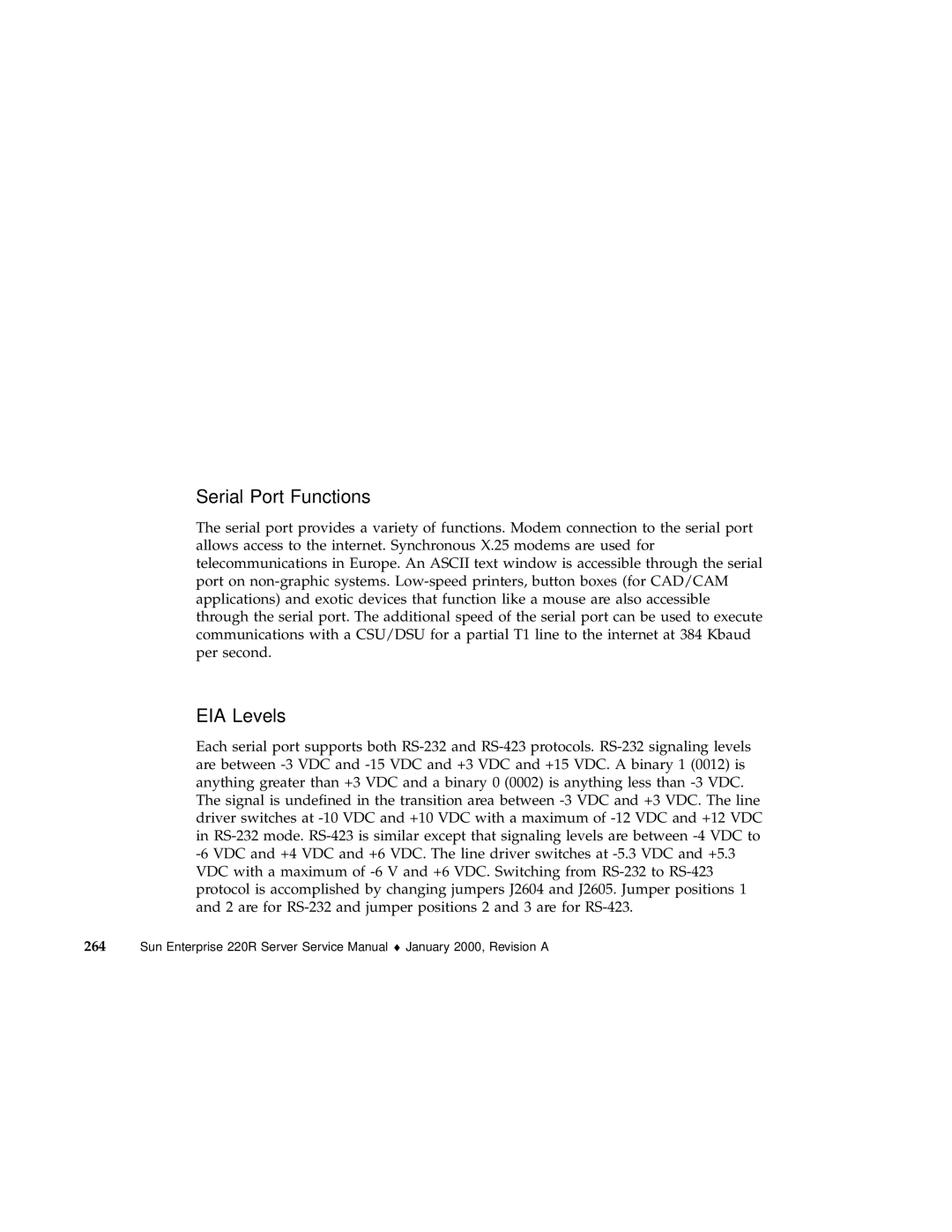 Sun Microsystems 220R service manual Serial Port Functions 