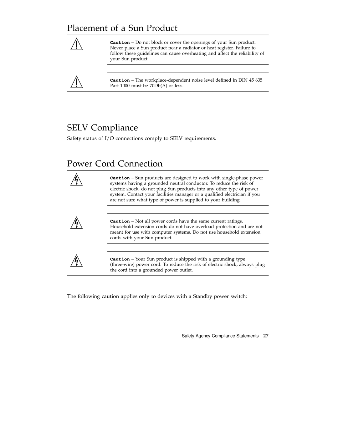 Sun Microsystems 220R service manual Placement of a Sun Product Selv Compliance, Power Cord Connection 