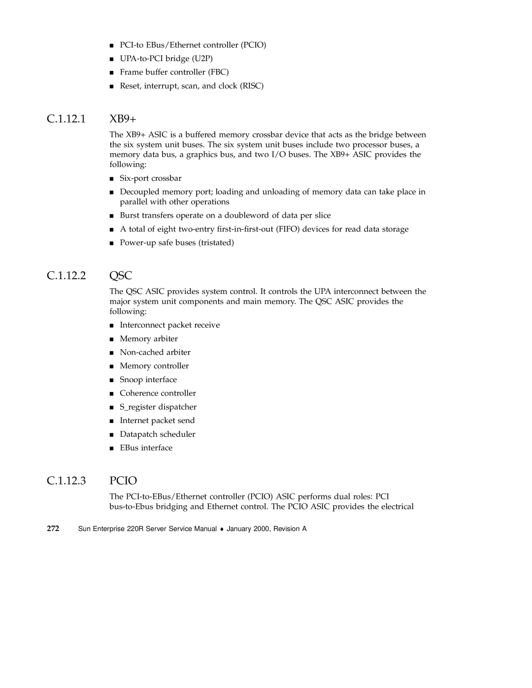 Sun Microsystems 220R service manual 12.1 XB9+, 12.2 QSC, Pcio 