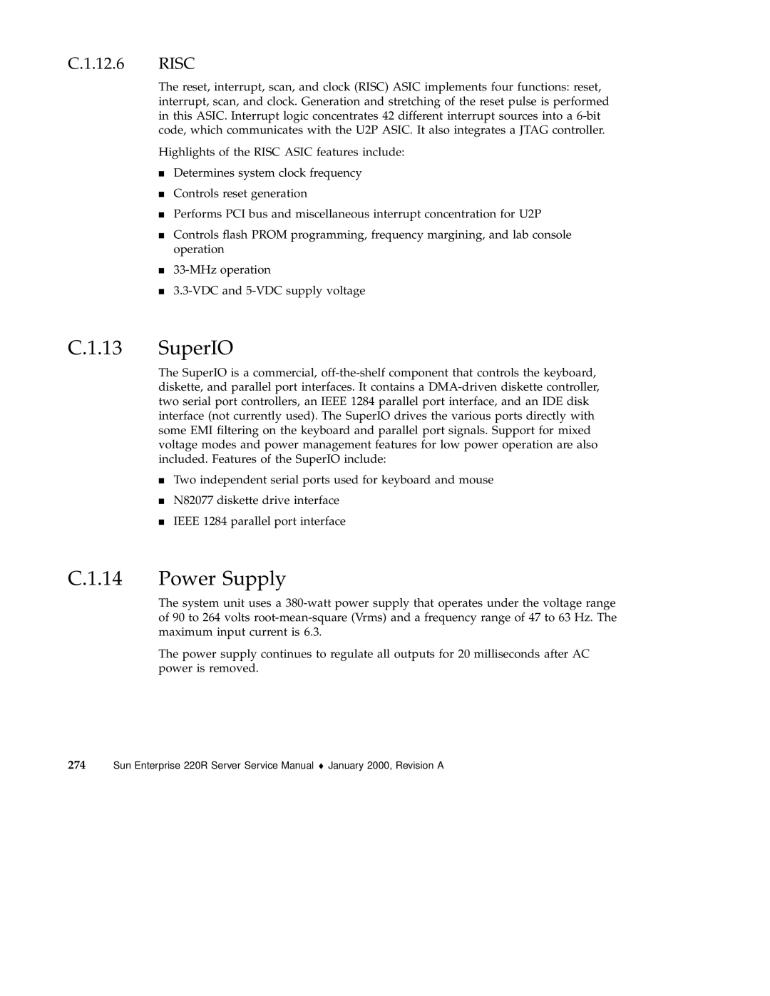 Sun Microsystems 220R service manual SuperIO, Power Supply, Risc 