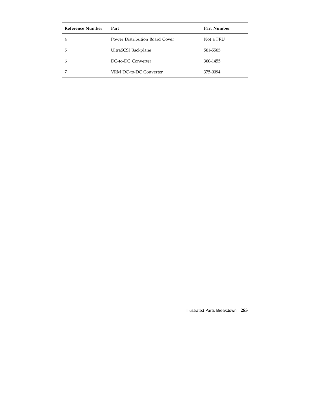 Sun Microsystems 220R service manual Reference Number Part Part Number 