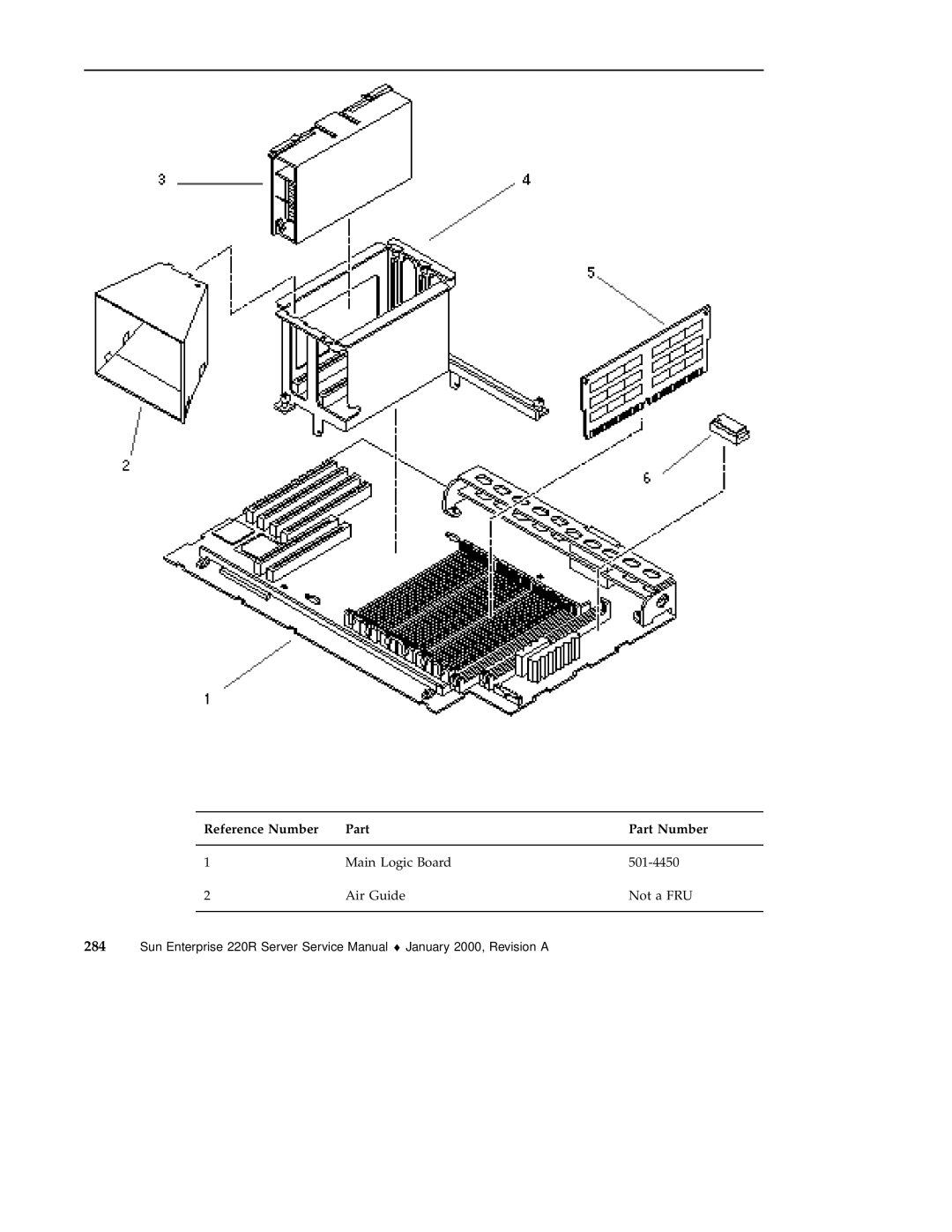 Sun Microsystems 220R service manual Main Logic Board 501-4450 Air Guide Not a FRU 