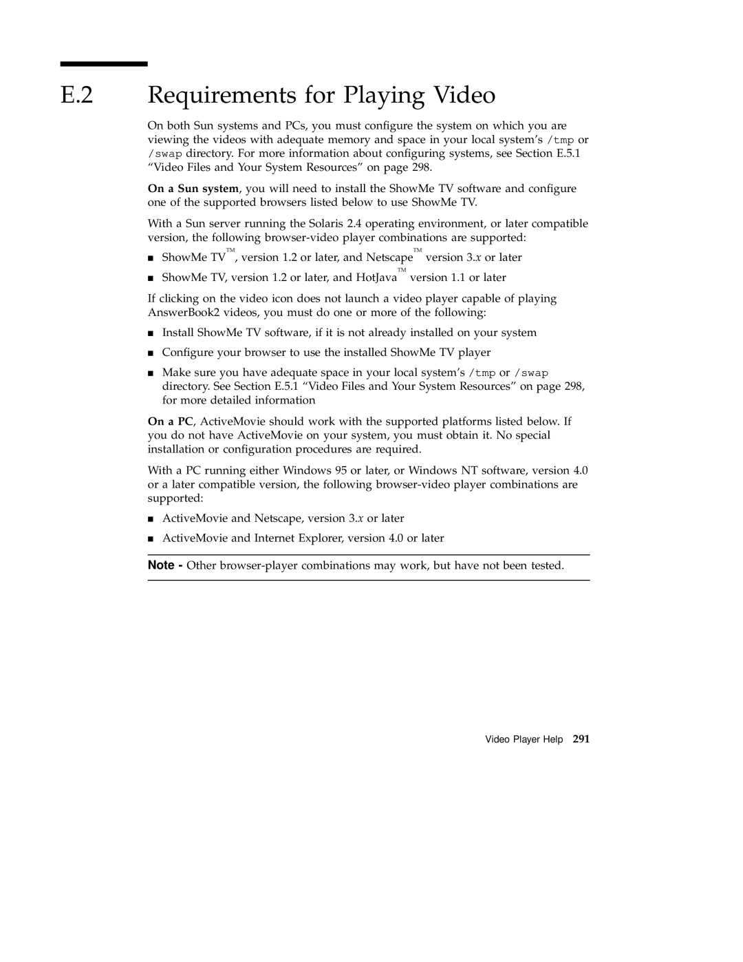 Sun Microsystems 220R service manual Requirements for Playing Video 