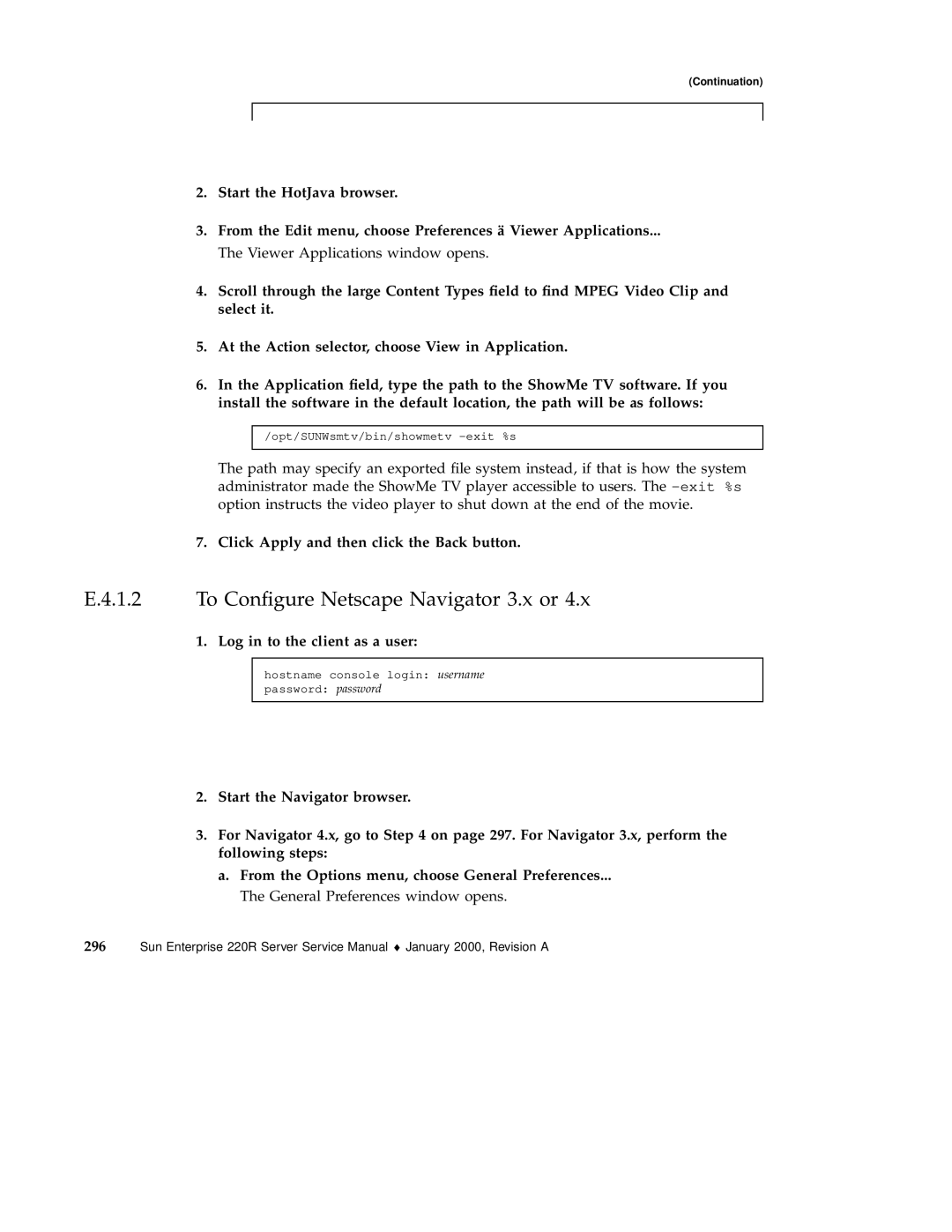 Sun Microsystems 220R service manual To Conﬁgure Netscape Navigator 3.x or, Click Apply and then click the Back button 