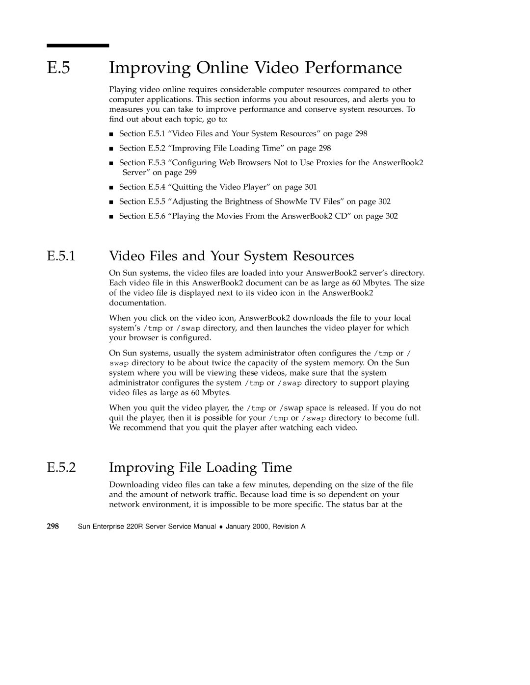 Sun Microsystems 220R service manual Improving Online Video Performance, Video Files and Your System Resources 