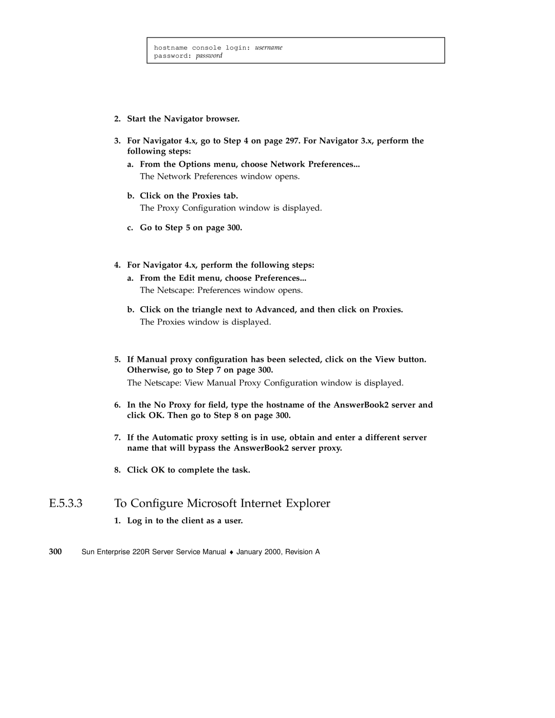 Sun Microsystems 220R service manual To Conﬁgure Microsoft Internet Explorer, Click on the Proxies tab 