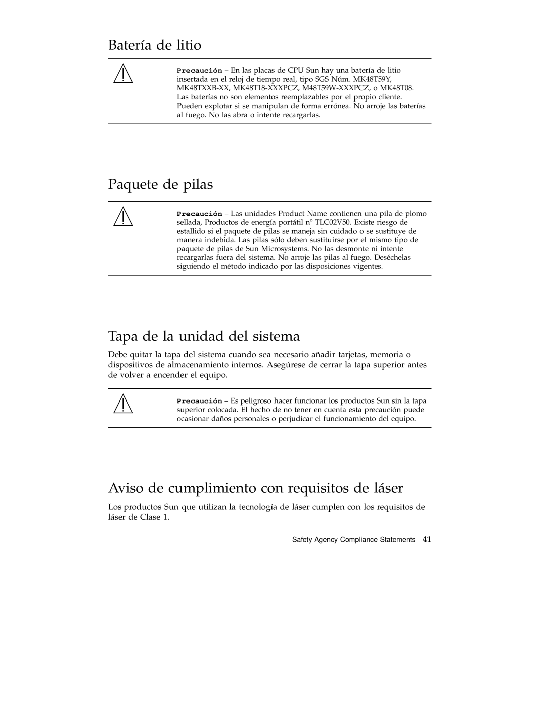 Sun Microsystems 220R service manual Batería de litio, Paquete de pilas, Tapa de la unidad del sistema 