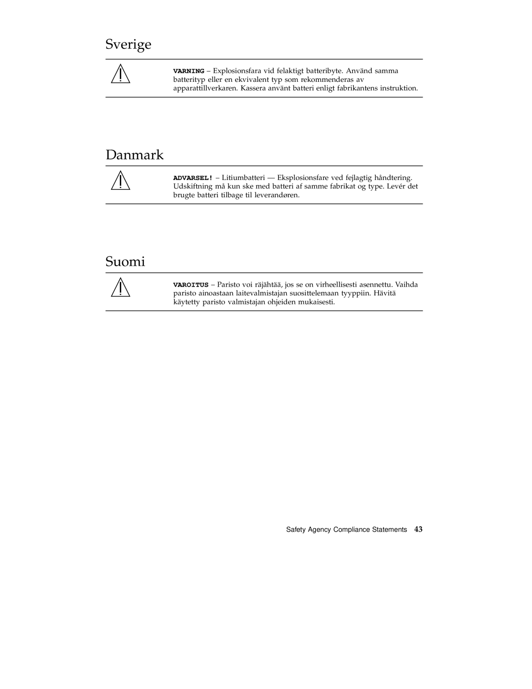 Sun Microsystems 220R service manual Sverige, Danmark Suomi 