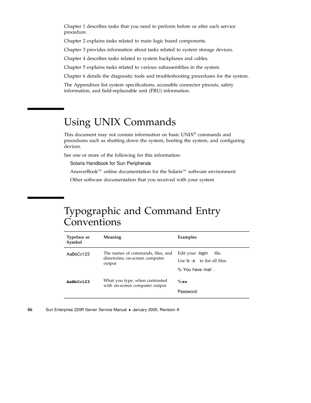 Sun Microsystems 220R service manual Using Unix Commands, Typographic and Command Entry Conventions 