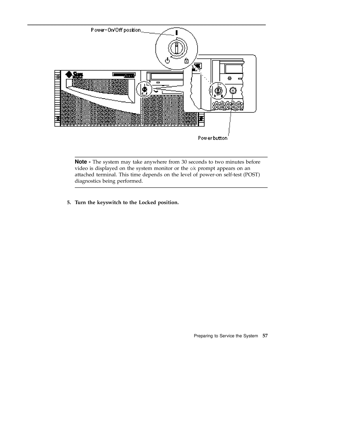 Sun Microsystems 220R service manual Turn the keyswitch to the Locked position 