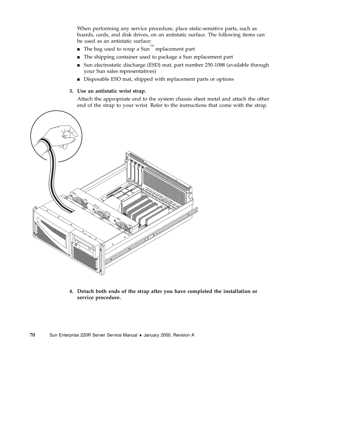 Sun Microsystems 220R service manual Use an antistatic wrist strap 