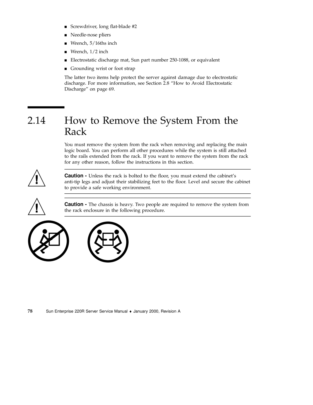 Sun Microsystems 220R service manual How to Remove the System From the Rack 