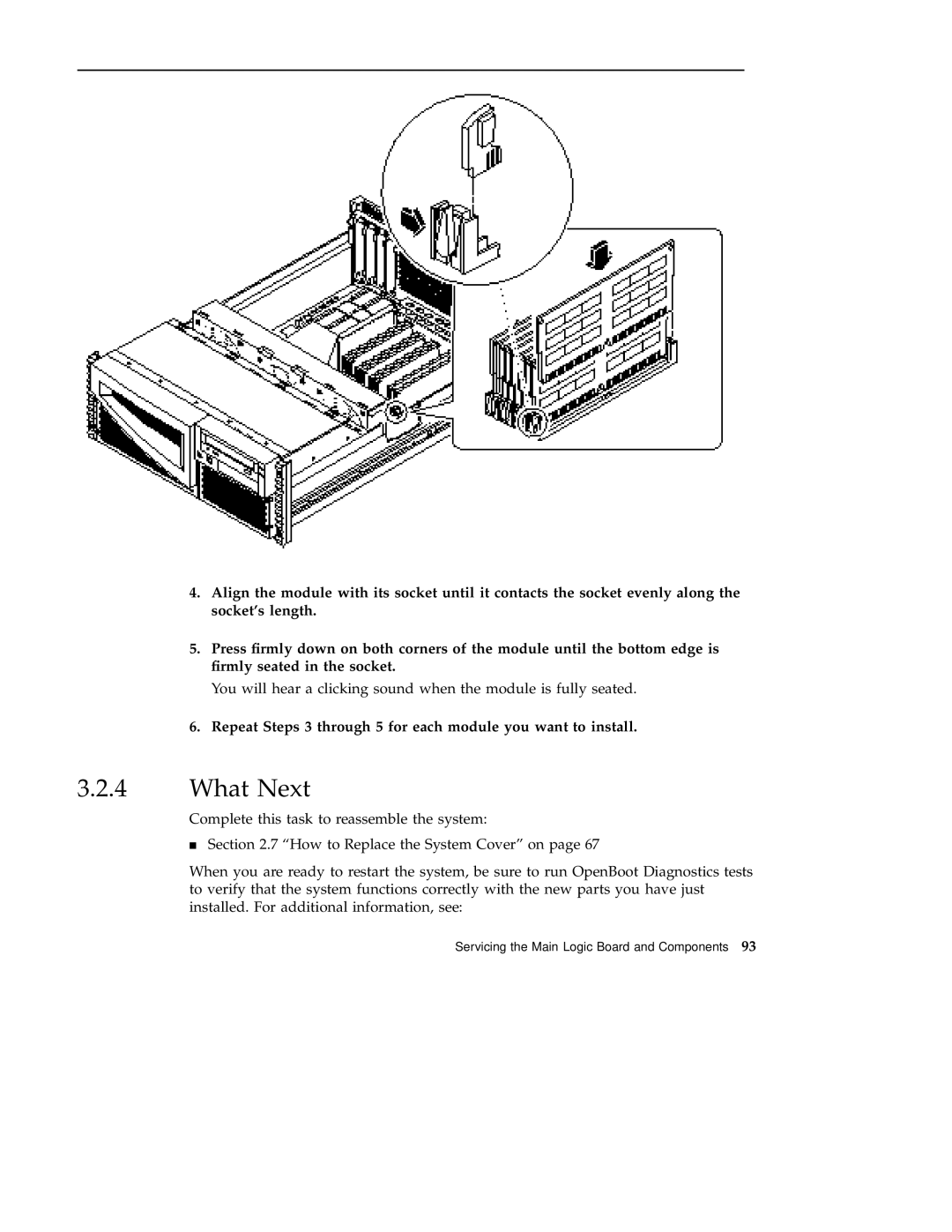 Sun Microsystems 220R service manual Repeat Steps 3 through 5 for each module you want to install 