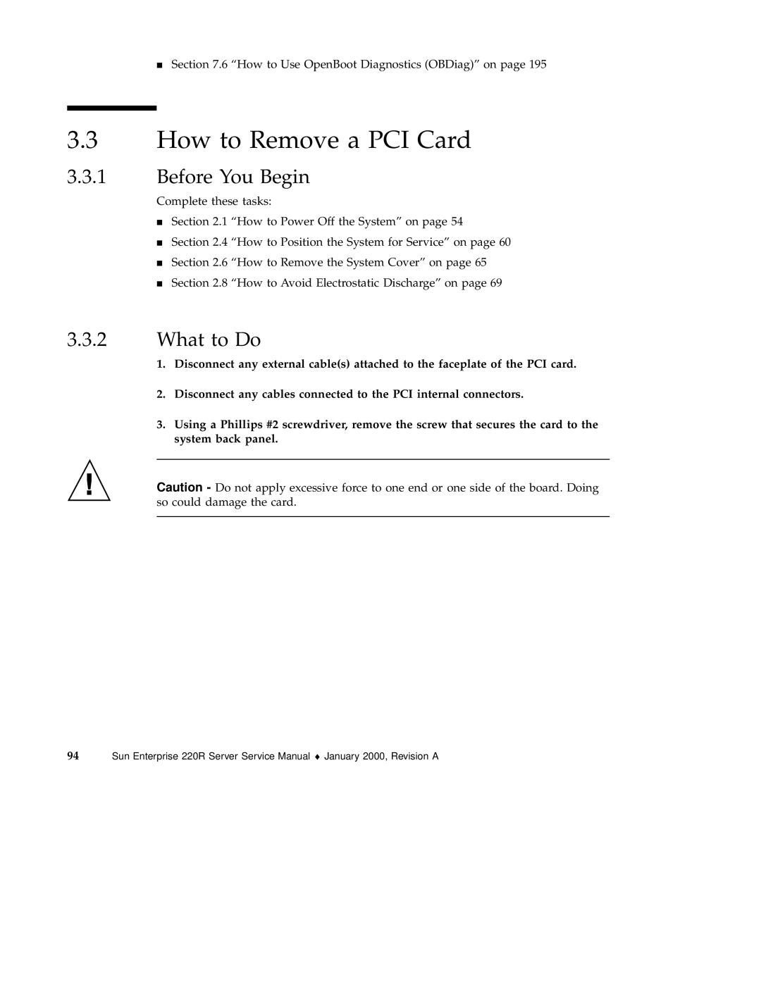 Sun Microsystems 220R service manual How to Remove a PCI Card, Before You Begin 