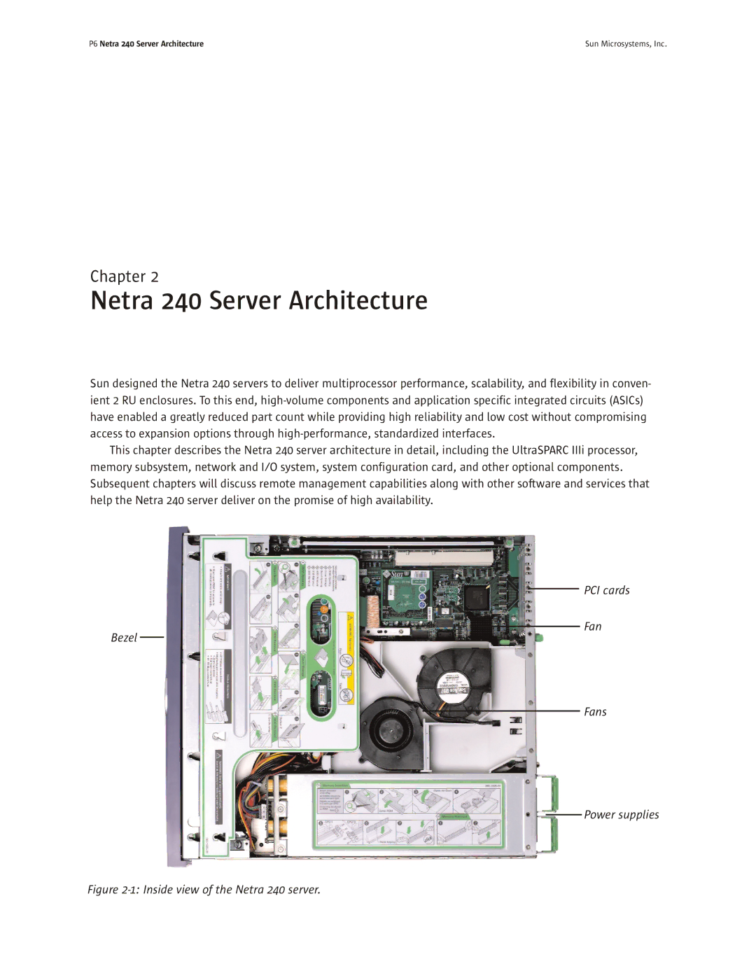 Sun Microsystems manual Netra 240 Server Architecture, Inside view of the Netra 240 server 