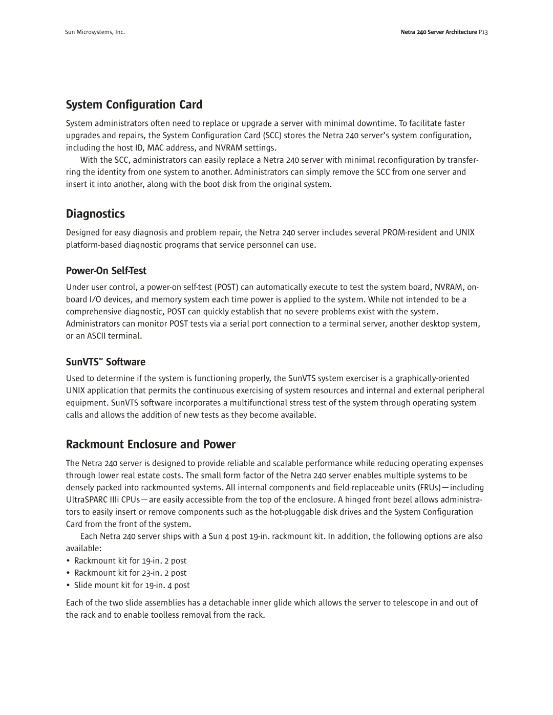 Sun Microsystems 240 manual System Configuration Card, Diagnostics, Rackmount Enclosure and Power, Power-On Self-Test 