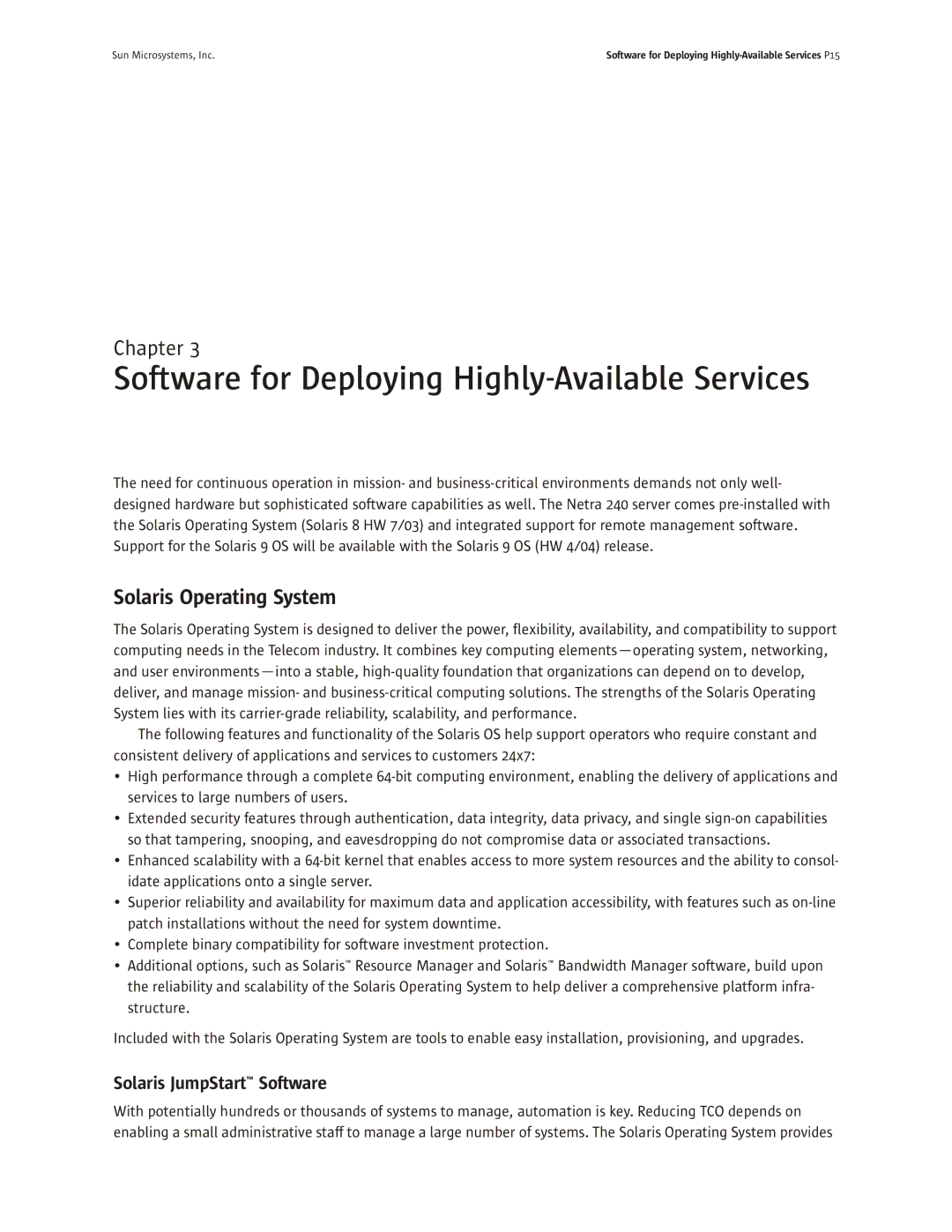 Sun Microsystems 240 manual Software for Deploying Highly-Available Services, Solaris Operating System 