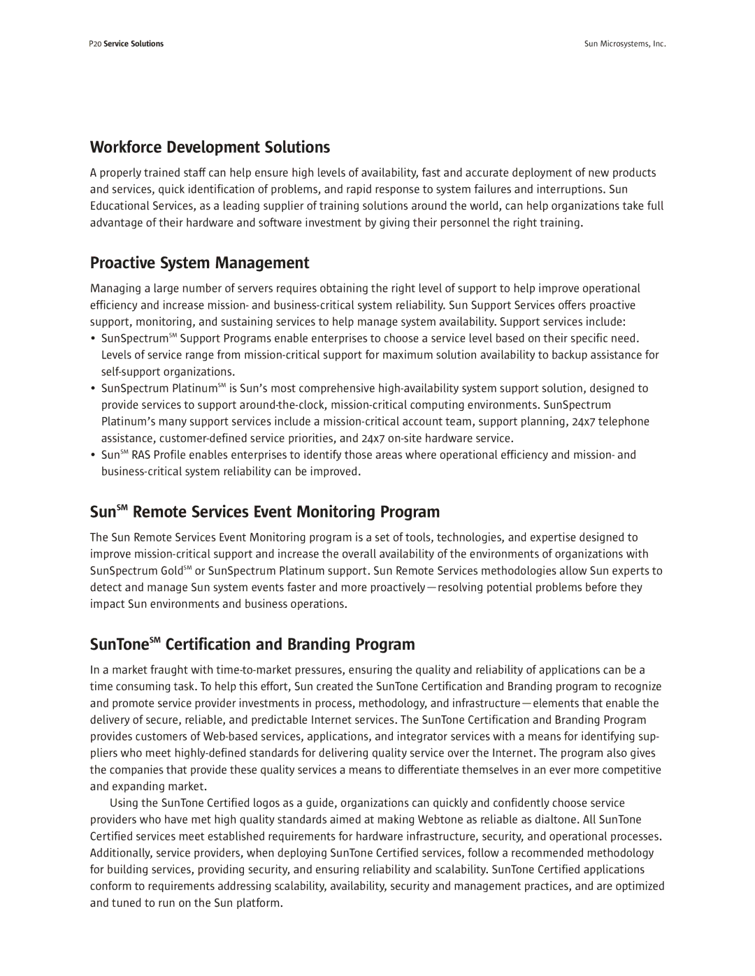 Sun Microsystems 240 manual Workforce Development Solutions, Proactive System Management 