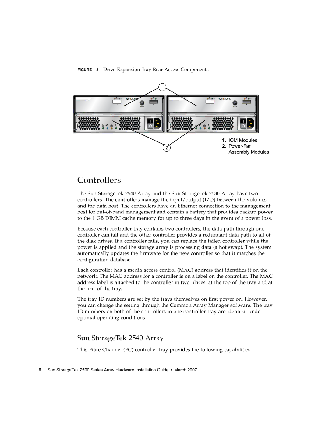 Sun Microsystems 2500 manual Controllers, Sun StorageTek 2540 Array 