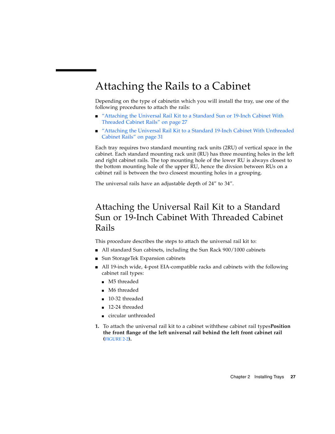 Sun Microsystems 2500 manual Attaching the Rails to a Cabinet 