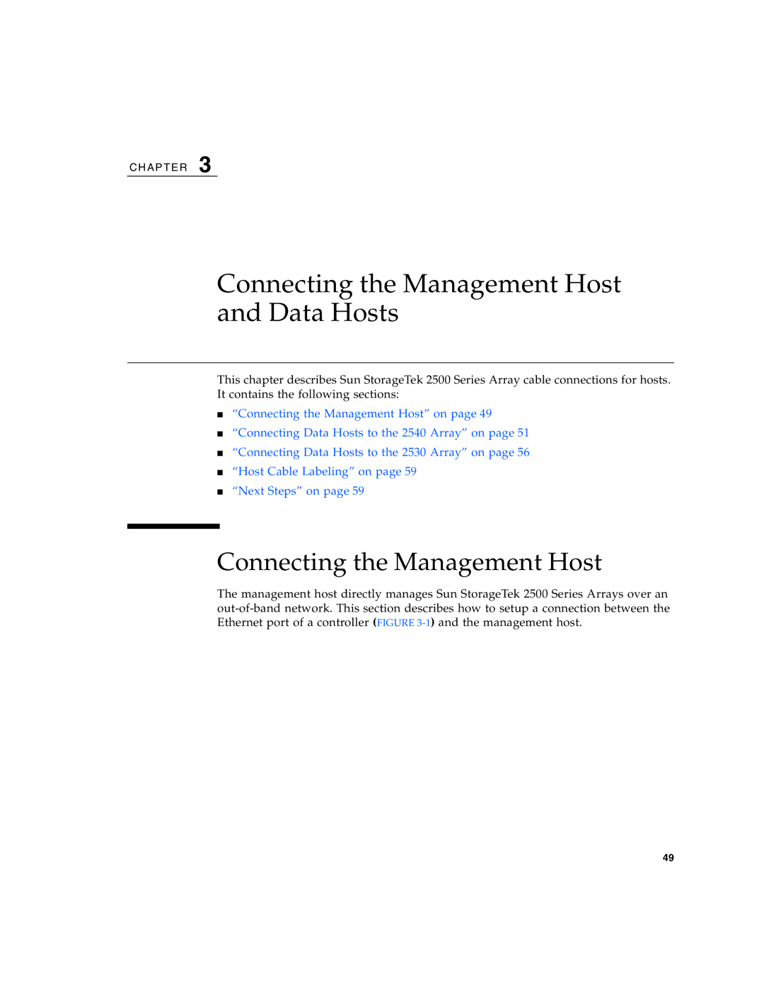 Sun Microsystems 2500 manual Connecting the Management Host and Data Hosts 