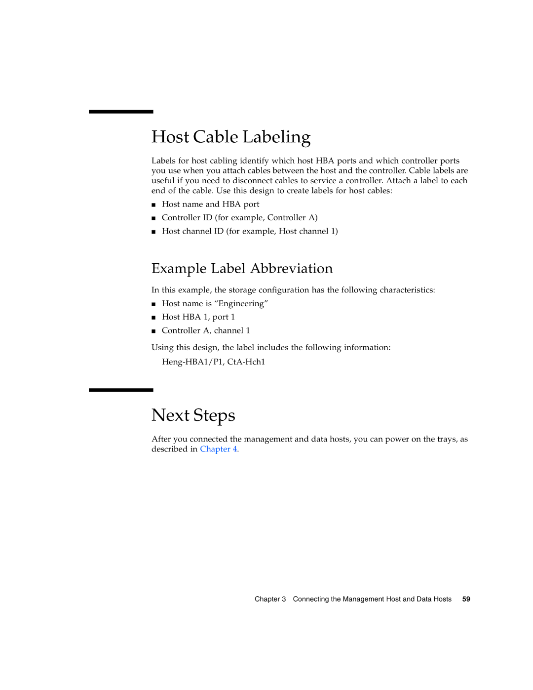 Sun Microsystems 2500 manual Host Cable Labeling, Example Label Abbreviation 