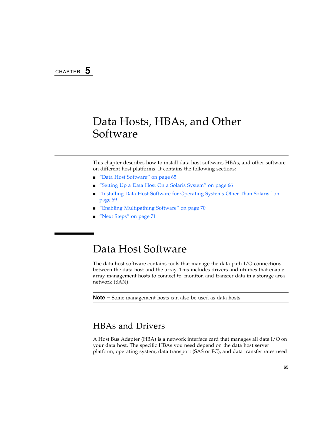 Sun Microsystems 2500 manual Data Host Software, HBAs and Drivers 