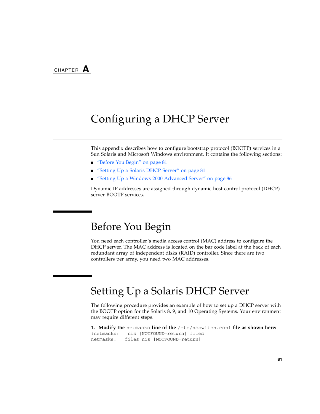 Sun Microsystems 2500 manual Before You Begin, Setting Up a Solaris Dhcp Server 