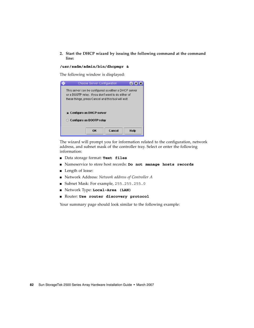 Sun Microsystems 2500 manual Usr/sadm/admin/bin/dhcpmgr 