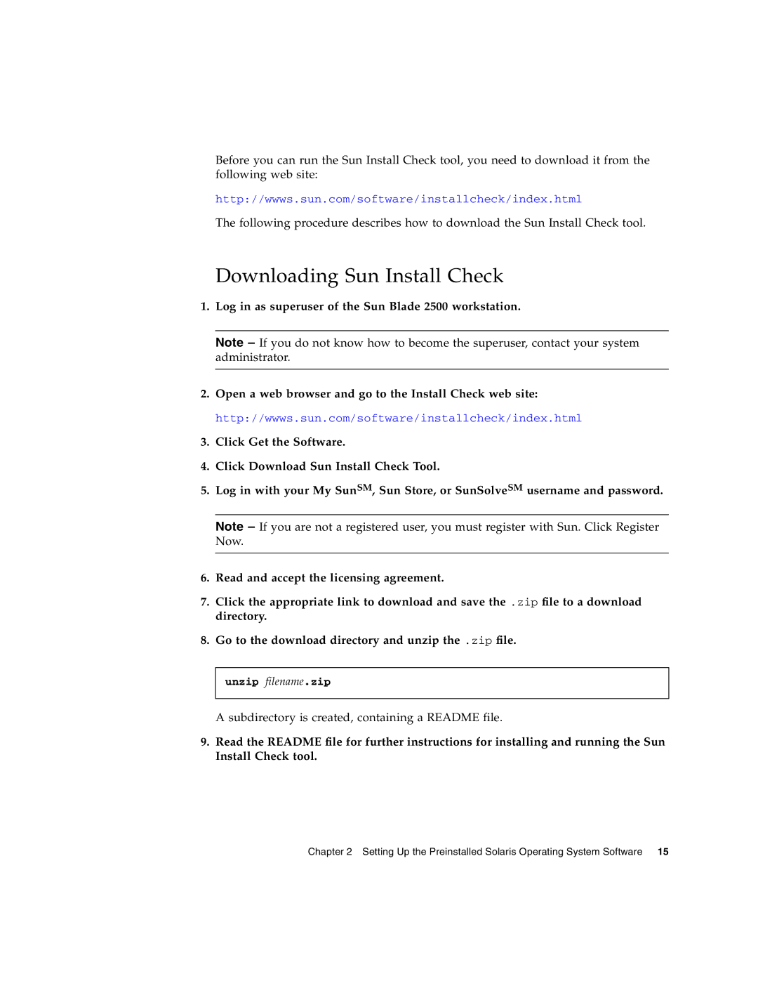 Sun Microsystems 2500 manual Downloading Sun Install Check 