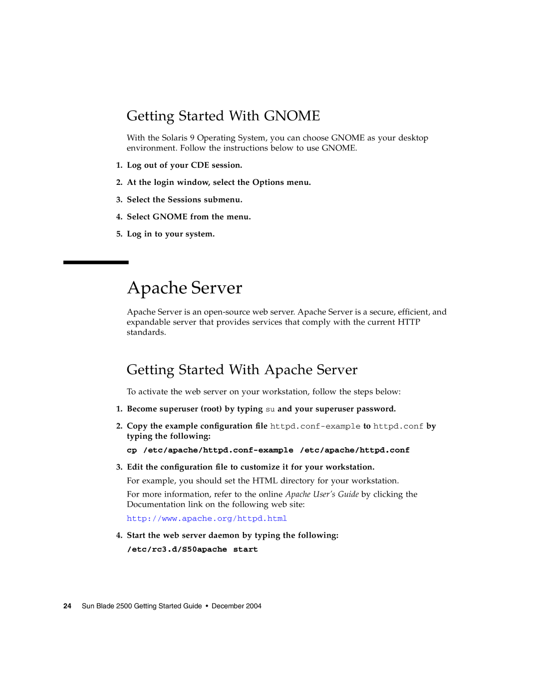 Sun Microsystems 2500 manual Getting Started With Gnome, Getting Started With Apache Server 