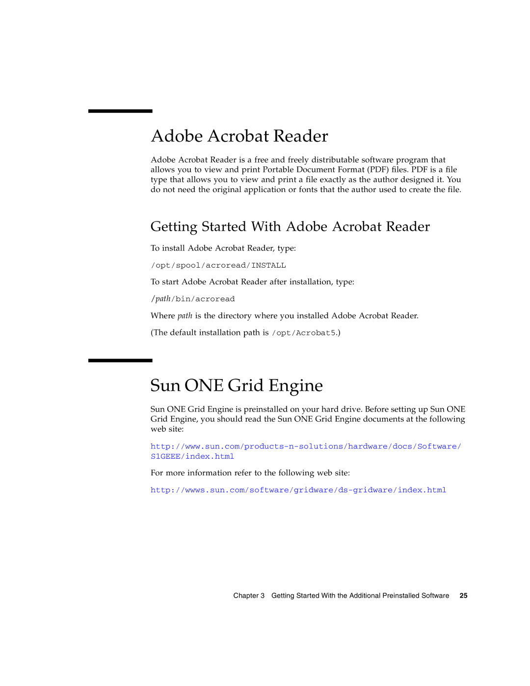 Sun Microsystems 2500 manual Sun ONE Grid Engine, Getting Started With Adobe Acrobat Reader 