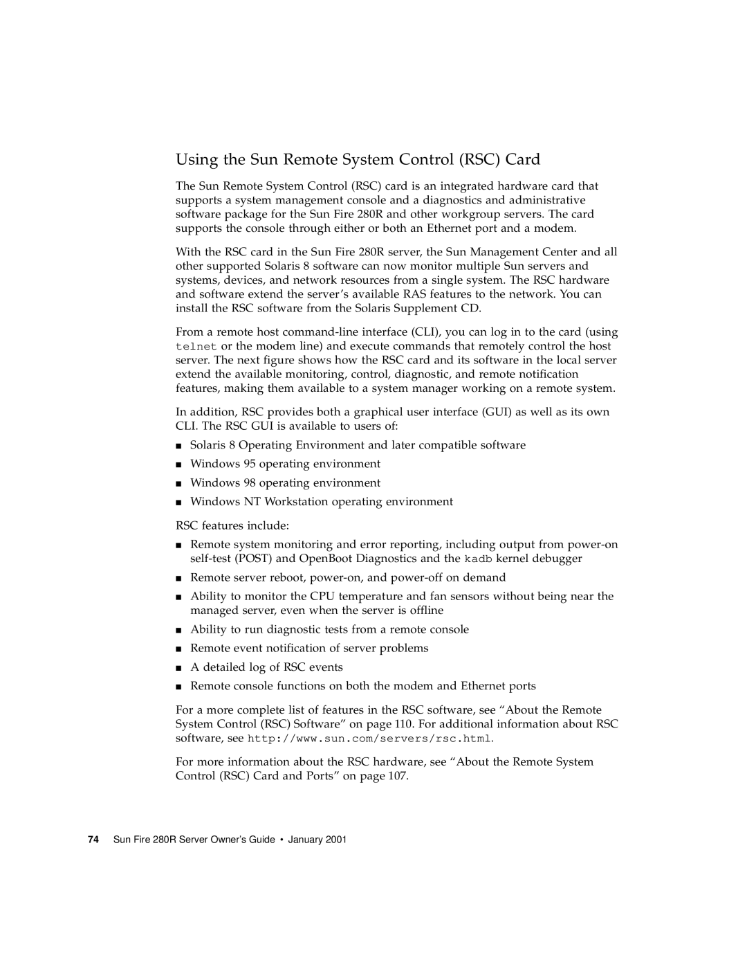 Sun Microsystems 280R manual Using the Sun Remote System Control RSC Card 