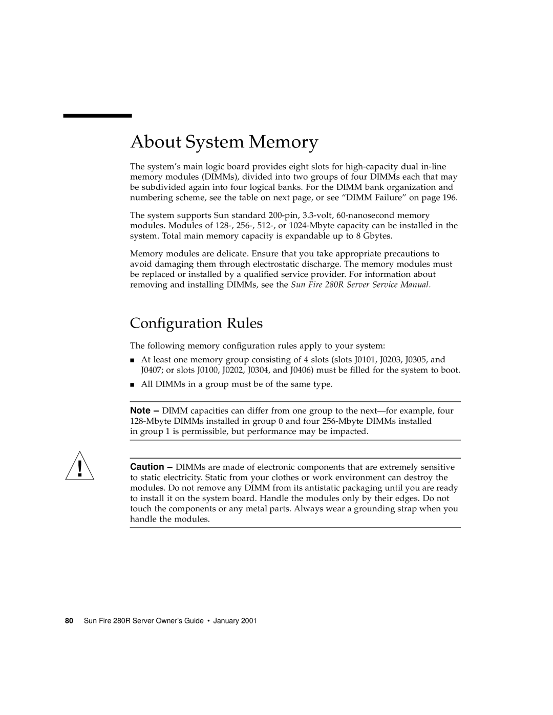 Sun Microsystems 280R manual About System Memory, Configuration Rules 