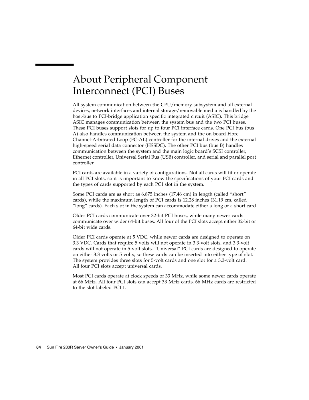 Sun Microsystems 280R manual About Peripheral Component Interconnect PCI Buses 