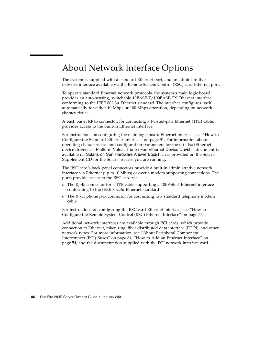 Sun Microsystems 280R manual About Network Interface Options 